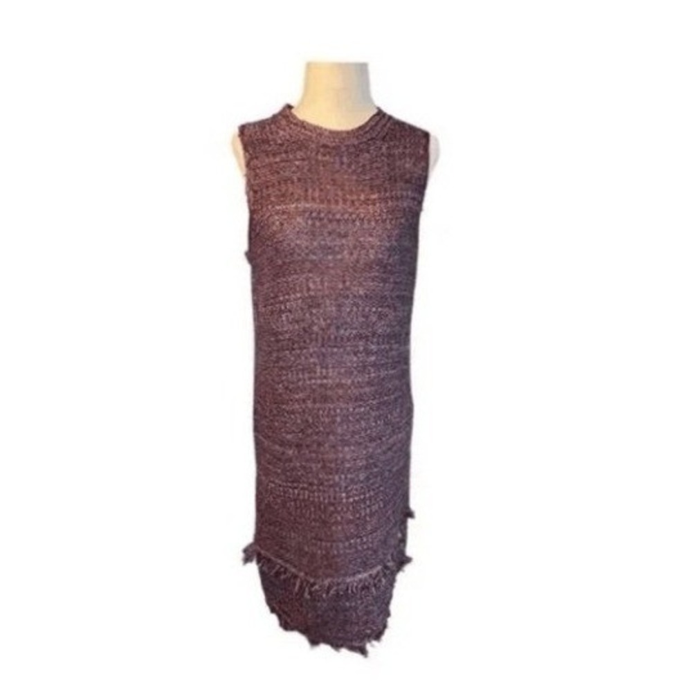 Ethereal Paper Crane Sweater Dress Blue Red Knit Bohemian Fringe Hem S - Picture 7 of 12